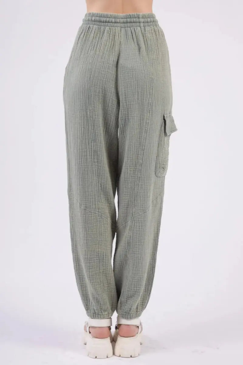 Very J Washed Woven Crinkle Gauze Drawstring Pants for Comfort - Love Salve